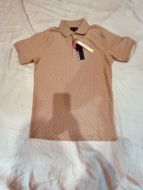 Men's Polo Shirt in Brown with Tonal Pattern - Designer Brand New